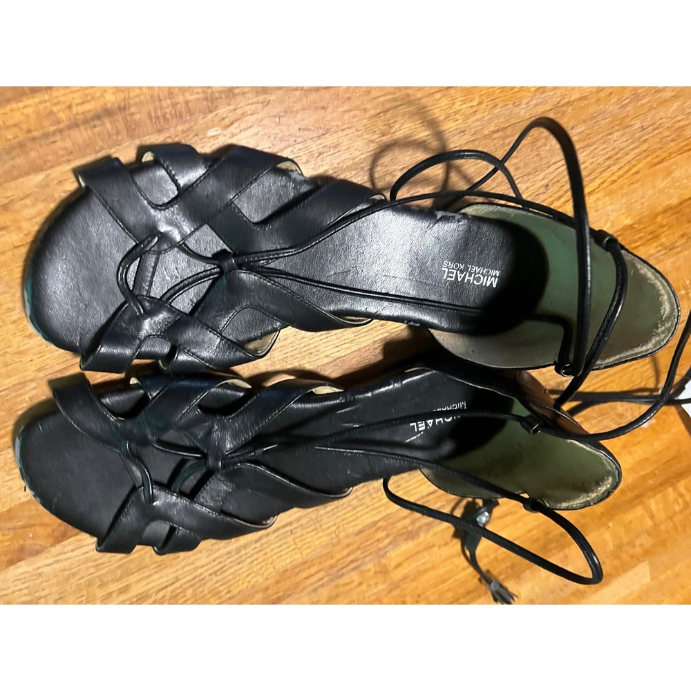 Michael Kors Womens Black Leather Lace Up Gladiator Flat Sandals Size 9M